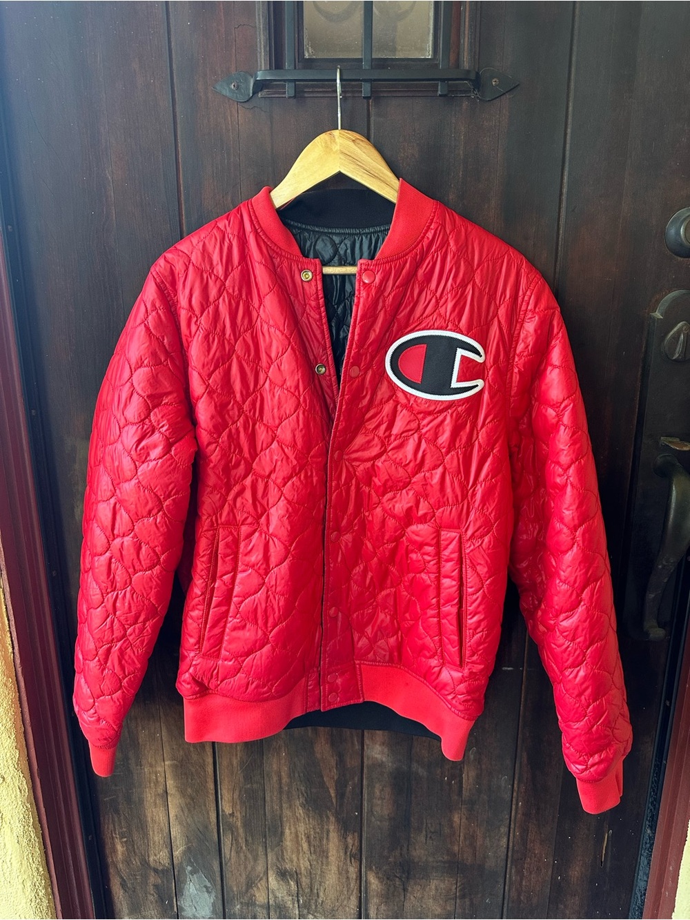 Champion Red Quilted Logo Bomber Jacket